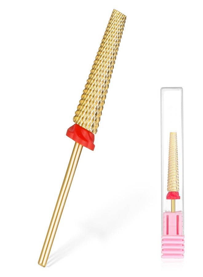 Exclaith Super Long 5 in 1 Nail Drill Bits 3/32'' Cross Tapered Carbide Bit Carbide Tungsten Bits 5 in 1 Nail Drill Bit Two-way Rotate for Acrylic Long Nails Polishing Manicure Pedicure (Gold, Fine-F) - Image 1